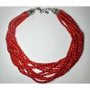Jay King DTR Sterling Silver 10-Strand Coral Bead Necklace 108g 17”-20”